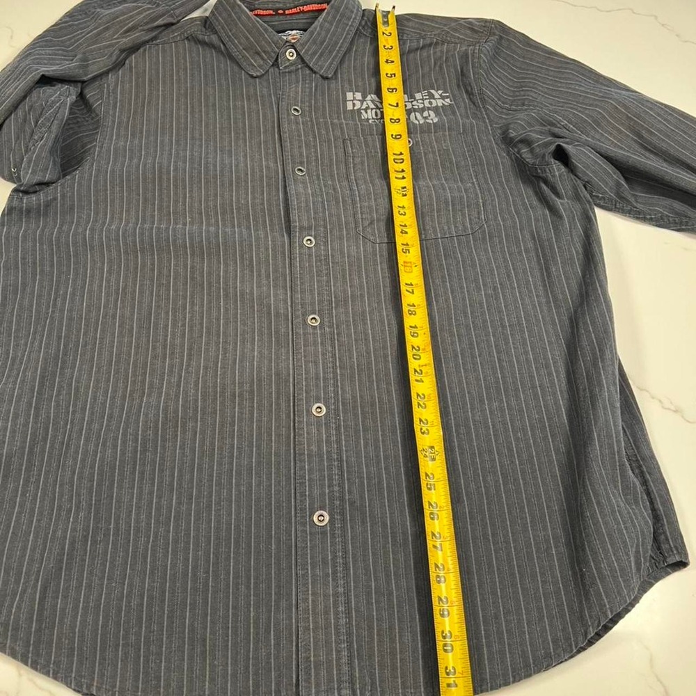 Harley Davidson Button Down Shirt Mens XL Pinstripe Grey Long Sleeve Embroidered - Picture 5 of 6